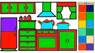 How to Draw Kitchen for Kids.Kitchen Coloring Page & Drawing for Children.Kitchen Room Coloring Page