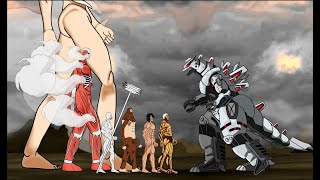 Mechagodzilla Vs Attack On Titan, Eren Titan, Colossal Armin Titan, Beast Titan, Shifter Titan Dc2