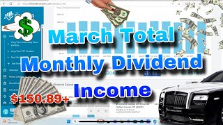 Total Monthly Dividend Income in March from High Yielding Dividend Stocks (TSLY,
