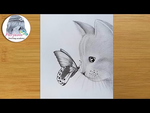 Play this video How to draw a cat with butterfly - pencil sketch for beginners   step by step drawing