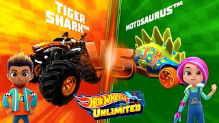 Hot Wheels Unlimited 2 Lets Race Monster Trucks Tiger Shark Vs Motosaurus