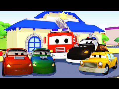 La Super Patrulla: camión de bomberos y patrulla de policía, y los Coches Vándalos en Auto City