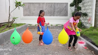 Keysha & Afsheena Meletuskan Balon Bernyanyi Finger Family Song Nursery Rhymes | Learn Colors