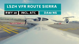 Zurich Lszh Vfr Take-Off Runway 10 - With Full Atc - Da40 Ng - Tail- & Wingcam