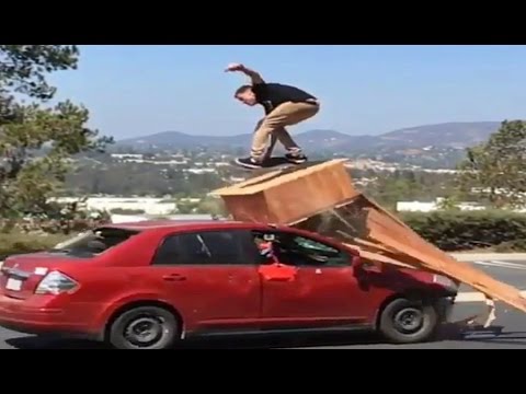 INSTABLAST! - Car DEMOLISHING Skater!! Bs 360 MACBA Gap!!  Crazy Bridge Drop In!!