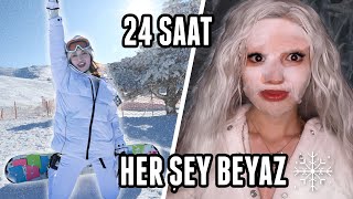 24 SAAT BOYUNCA HER ŞEY BEYAZ!!! (SNOWBOARD, BEYAZ KEDİ, KÖPÜREN MASKE...)