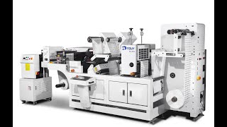 Hybrid label finishing machine for cold foil, UV lamination, varnish, print, semi-rotary die-cutting