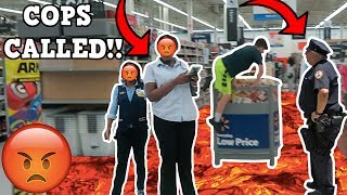 FLOOR IS LAVA CHALLENGE AT WALMART! *COPS CALLED* FLOOR IS LAVA CHALLENGE AT WALMART! *COPS CALLED*