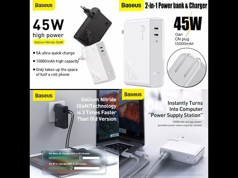 Pin sạc dự phòng KIÊM Củ sạc nhanh iPhone, Macbook, iPad Pro BAEUS 10000mAh 02 USB-C PD 3.0 45W GaN
