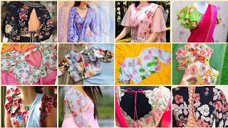 Floral Print Blouse Design Plain Saree With Flower Design Blouse
