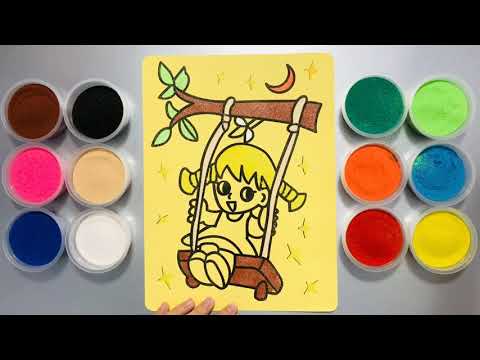 Tô màu tranh cát cô bé chơi xích đu - Coloured sand painting