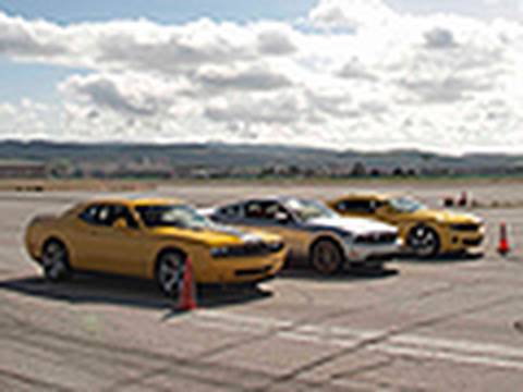 V-8 Pony Car Drag Race! 2011 Mustang GT vs 2010 Camaro SS vs 2010 Dodge Challenger SRT8