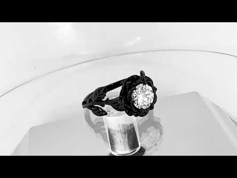 Moissanite Solitaire Engagement Ring, Rose Flower Ring, 0.83 Carat Vintage 14K Black Gold Handmade Moissanite Solitaire Engagement Ring, Rose Flower Ring, 0.83 Carat Vintage 14K Black Gold Handmade