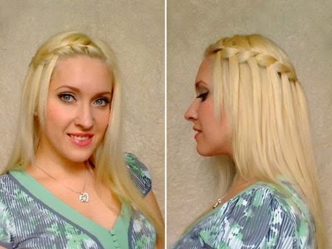 Waterfall braid hairstyles for medium long hair tutorial Cute everyday half updo for school