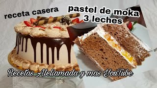 PASTEL DE MOKA ENVINADO, 3 LECHES, RECETA CASERA/ PASO A PASO PARA PRINCIPIANTES.