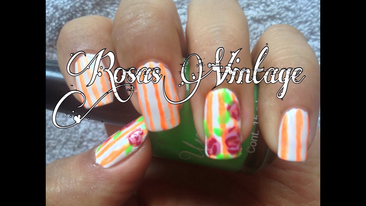 uñas vintage floreadas paso a paso