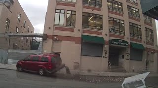 Surveillance Footage: Car Flying Into The Satmer School 'Rispler' Building In Williamsburg