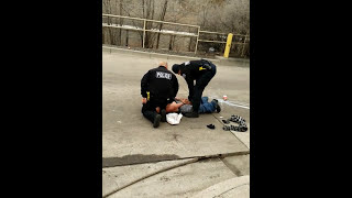 Police officer struggling with arrest is helped by citizen Police officer struggling with arrest is helped by citizen
