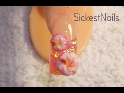 Acrylic Nail Design-3d Hibiscus Flower with Neon Glitters (request)