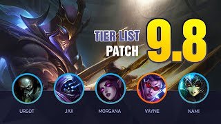 LoL Tier List Patch 9.8 by Mobalytics (Vayne Top, Sona/Taric Bot, and Cinderhulk Junglers)