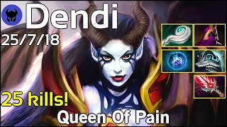 25 kills! Dendi plays Queen Of Pain!!! Dota 2 7.19