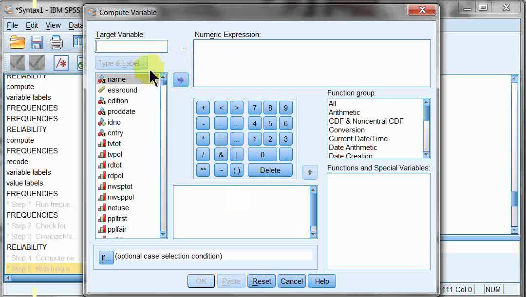 how to find average of two variables in spss