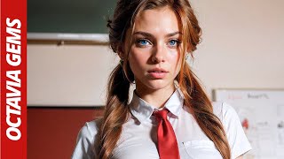 4K Lookbook - Stunning Cutie Ginger Girl In School Uniforms.