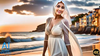 4K AI Art Lookbook Video of Arabian Girl in Beach Harmony ｜ Sunlit Seashore