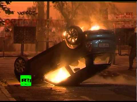 Athens on Fire Cars torched in fierce Greece street battle