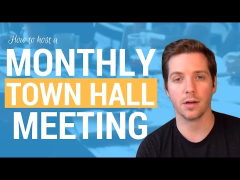 VIDEO : how to host a monthly town hall meeting in an agency? (agenda, purpose, length) - what is a town hall? it's a monthlywhat is a town hall? it's a monthlymeetingwhich takes about half an hour where everybody on the team gets togethe ...