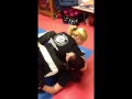 MMA Forward rush, chest press, opponent leg traps, reverse choke to tap! Rachel Mepham & Sue Over