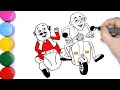 How to Draw Motu Patlu | Motu Patlu riding Scooter Painting | Learn to Draw Cartoon