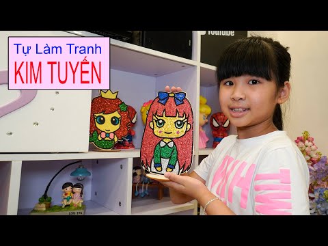 Bé Bún Làm Tranh Kim Tuyến Trên Gỗ 3D | Painting with glitter