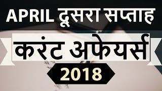 April 2018 Current Affairs in Hindi 2nd week part 1- IAS/SSC/IBPS/CDS/RBI/SBI/NDA/CLAT/KVS/DSSB/CTET