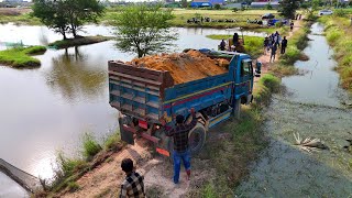 O.m.g Incredible Landfill Expert Dozer Push Soil &Dump Truck 5Ton Pour Soil Into Water, Mix Vdo