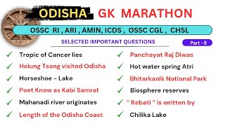 Odisha Gk Marathon Part - 5 Osssc Ri Ari Amin Icds Important Odisha Gk By Rohit Behera