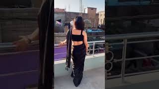 Hot Aunty Showing How To Walk In Black Backless Blouse Saree Aunty Big Back