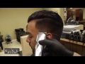 Slicked Back Pompadour with Bald Fade; pomp; scissor haircut; razor fade; side part