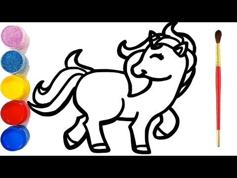 Vẽ chú kỳ lân con dễ thương và tô màu cho bé | Bé tập vẽ | Glitter cute Unicorn drawing and coloring
