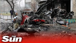 Live Emergency Services Attend Scene Of Helicopter Crash Near Nursery In Brovary, Kyiv