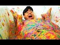 SILLY STRING SLIME BATH CHALLENGE!