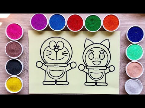TÔ MÀU TRANH CÁT MÈO DOREMON & EM GÁI DOREMI - Colored sand painting toys - Đồ chơi Chim Xinh