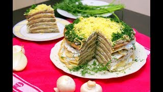 Нежнейший Блинно-печеночный торт с грибами.#торт #печень #блины Домашний ресторан® Нежнейший Блинно-печеночный торт с грибами.#торт #печень #блины Домашний ресторан®