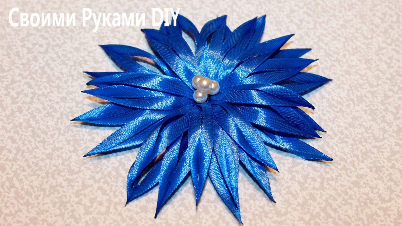 Канзаши мастер класс цветок из узких лент Канзаши мастер класс цветок из узких лент