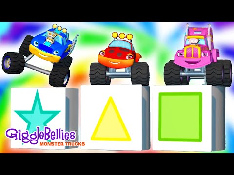 Shapes and Colors! ⭐️ Preschool Learning Video | GiggleBellies Monster Trucks