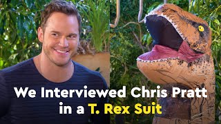 Candace Lowry Interviews Chris Pratt in a T. Rex Suit Candace Lowry Interviews Chris Pratt in a T. Rex Suit