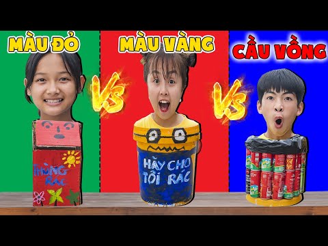 Thử Thách Chế Tạo Thùng Rác Theo Màu Đỏ Màu Xanh Và Màu Cầu Vồng ❤ KN CHENO Chị Hằng