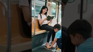 The Bus Takes Off Her Shoes And Attracts The Child