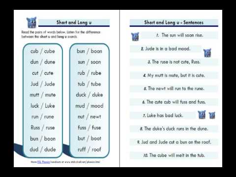 ESL Phonics Lesson: "Short u" and "Long u" - Word List and Sentences