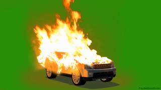 Car On Fire -  Burning Car - Green Screen - Free Use